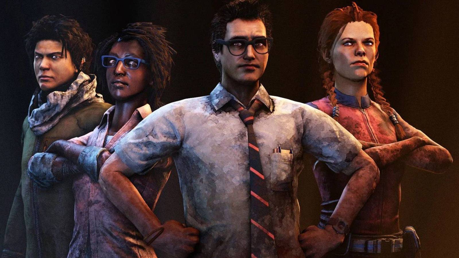 Jake, Claudette, Dwight, and Meg from Dead by Daylight