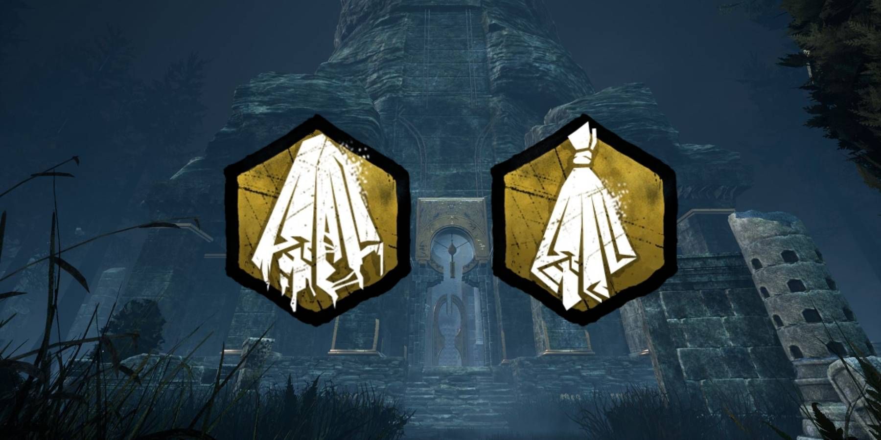 The Shrouds of Separation and Union in front of the Temple of Purgation from Dead by Daylight