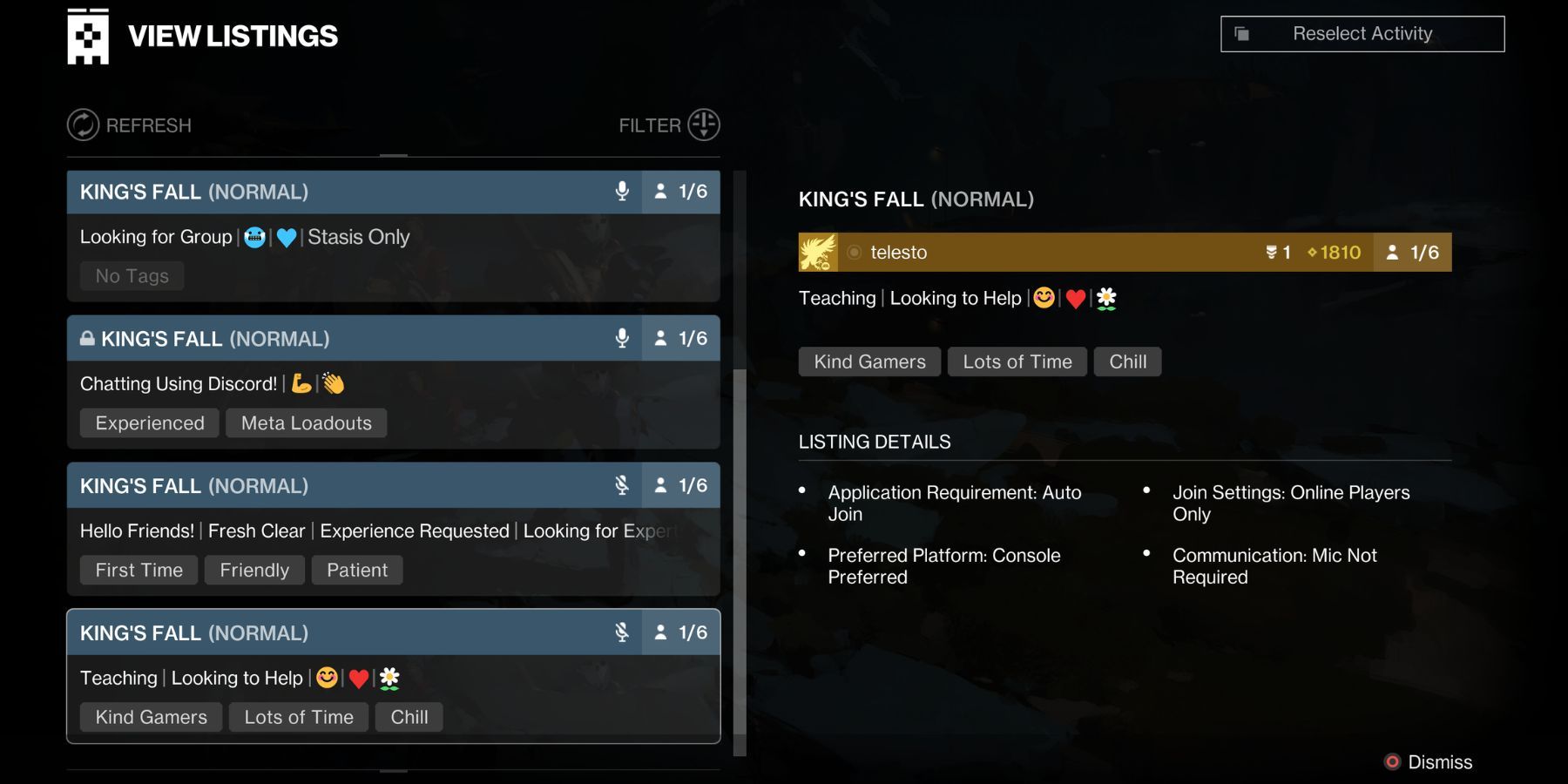 Öffentliche Beta von Destiny 2 Fireteam Finder