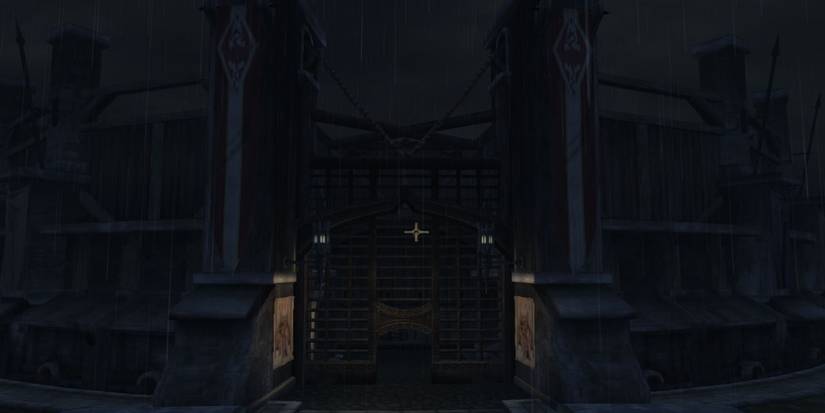 Elder Scrolls 4 Oblivion - front gates of the Imperial City Arena at night
