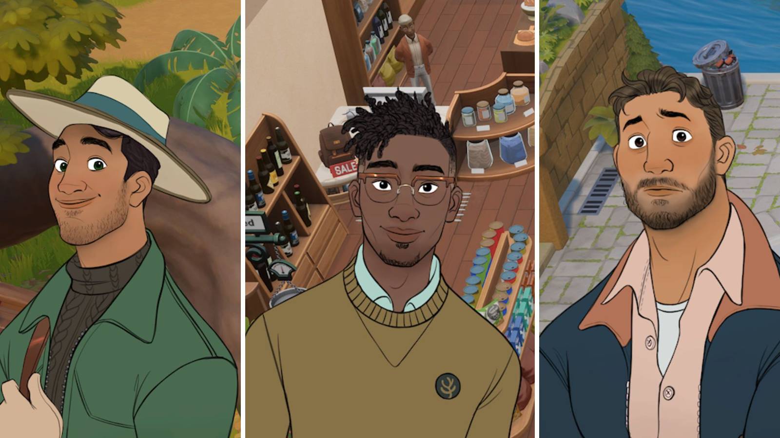 A grid showing three of the Bachelors in Coral Island