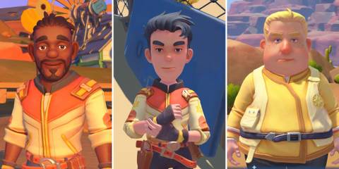 A grid showing three of the bachelors in My Time At Sandrock