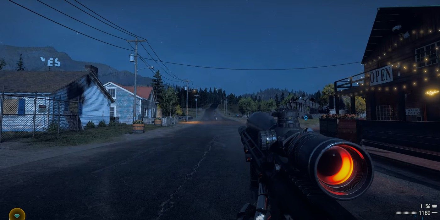 Far Cry 5 AR-CL-1 walking through streets in dark