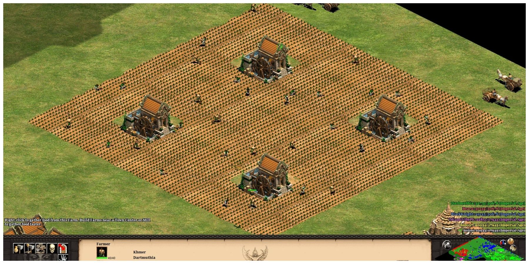 Four farms in a square in Age Of Empires 2