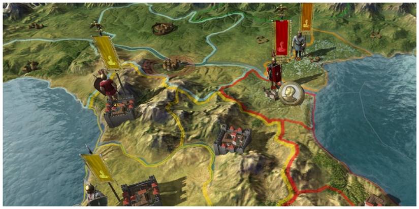 A close up on part of the map in Field Of Glory Empires