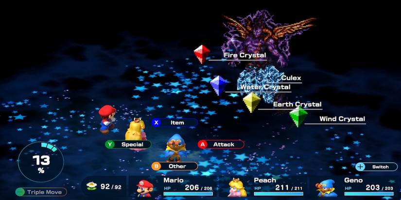 Fighting Culex in Super Mario RPG