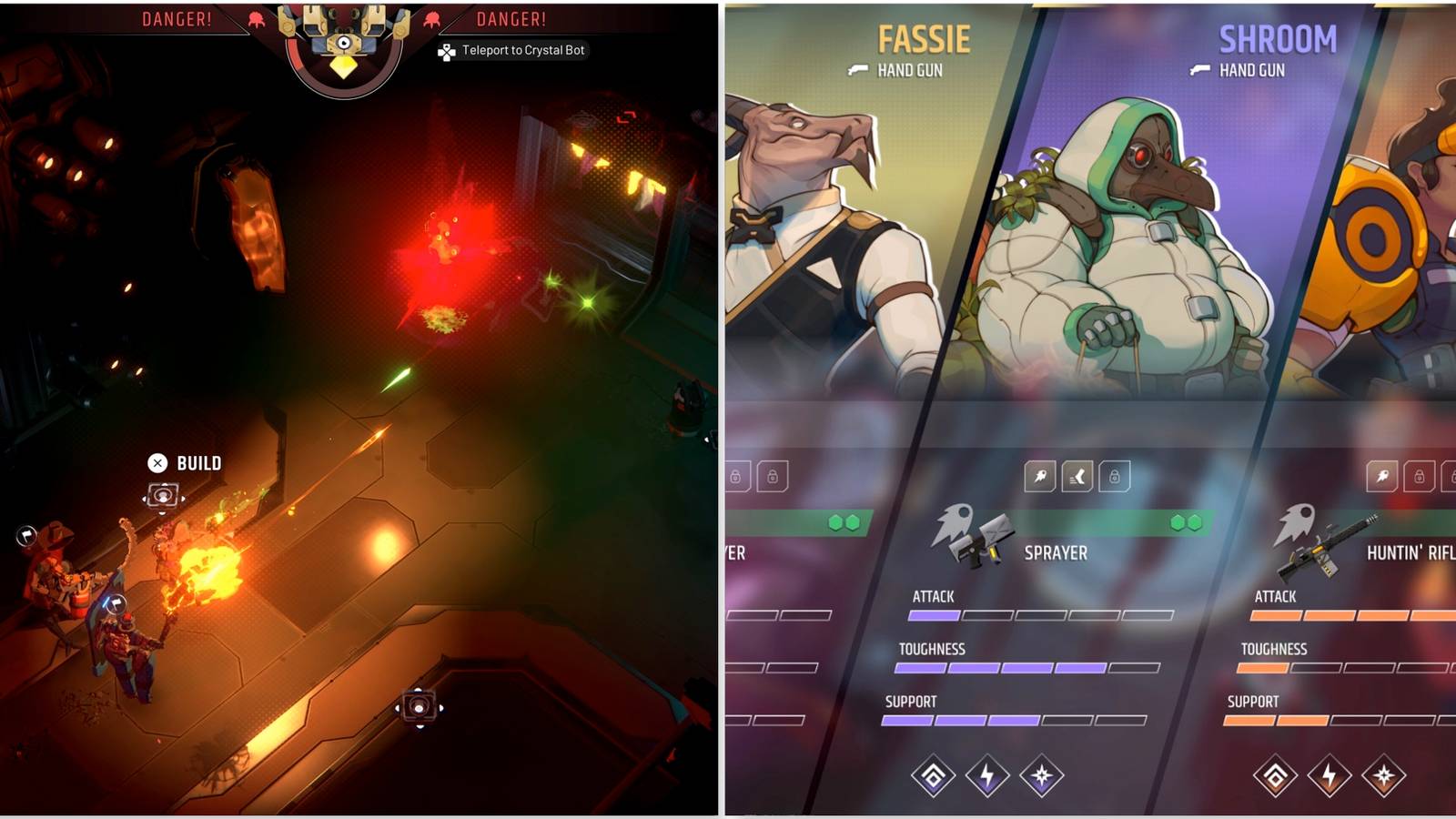 Fighting enemies and A squad consisting of Fassie, Shroom, And Zed in Endless Dungeon