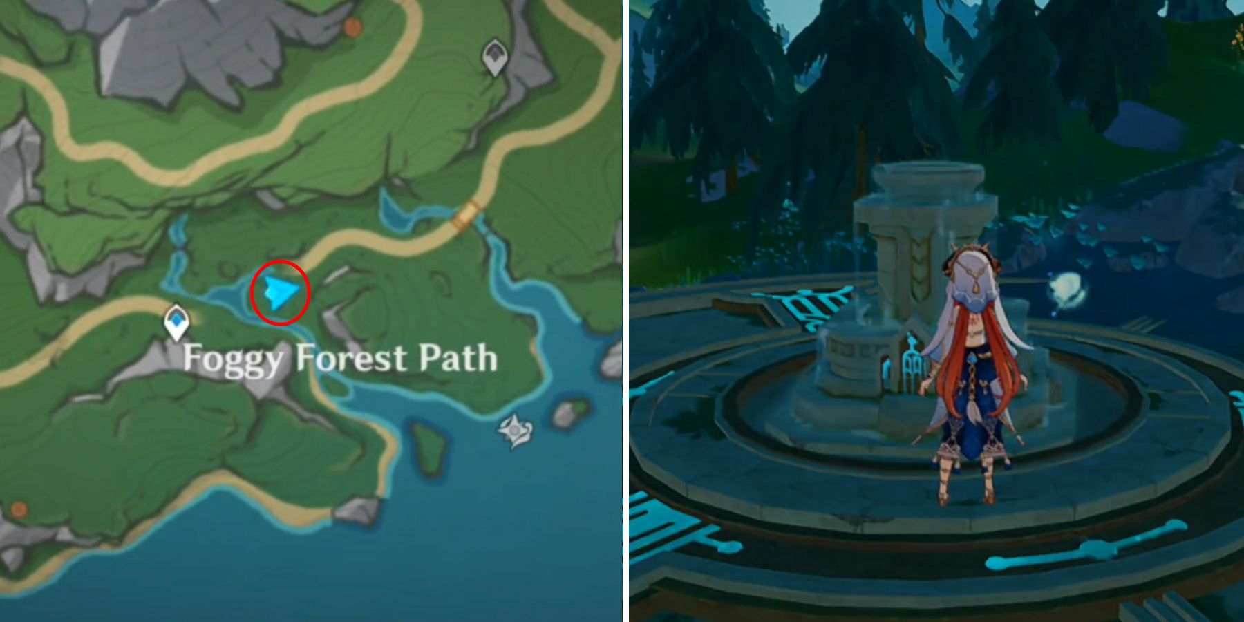 foggy forest path altar location in genshin impact