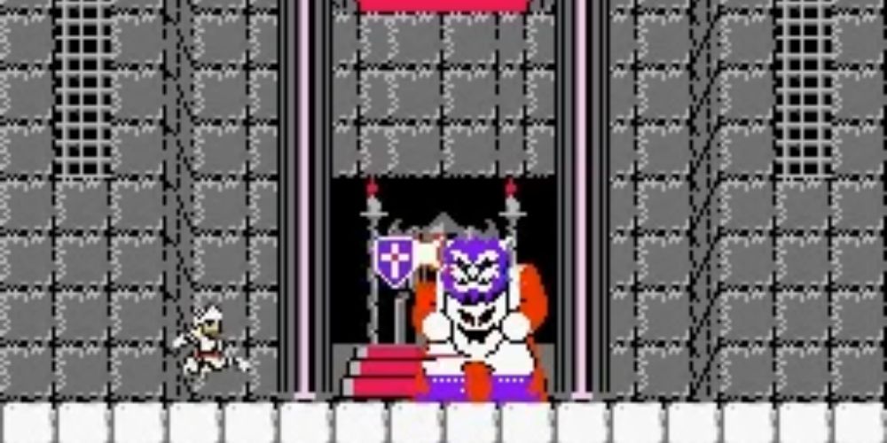 Sir Arthur facing the final boss of Ghosts 'n Goblins for the NES