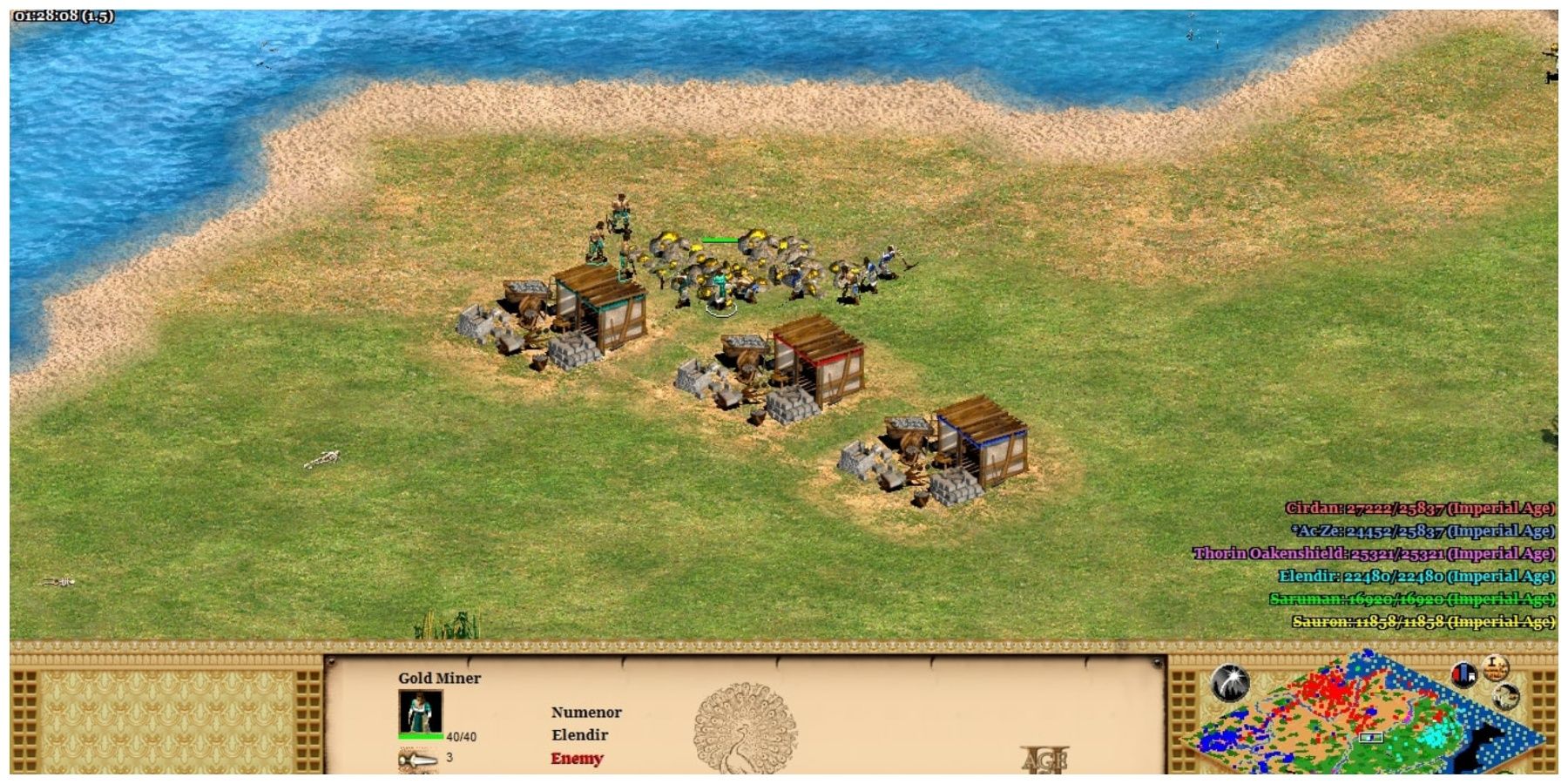 Gold mines lined up by the sea in Age Of Empires 2