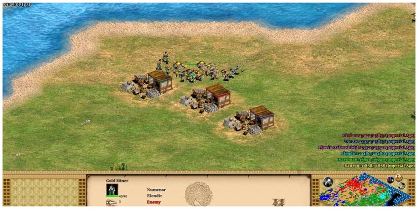 Gold mines lined up by the sea in Age Of Empires 2