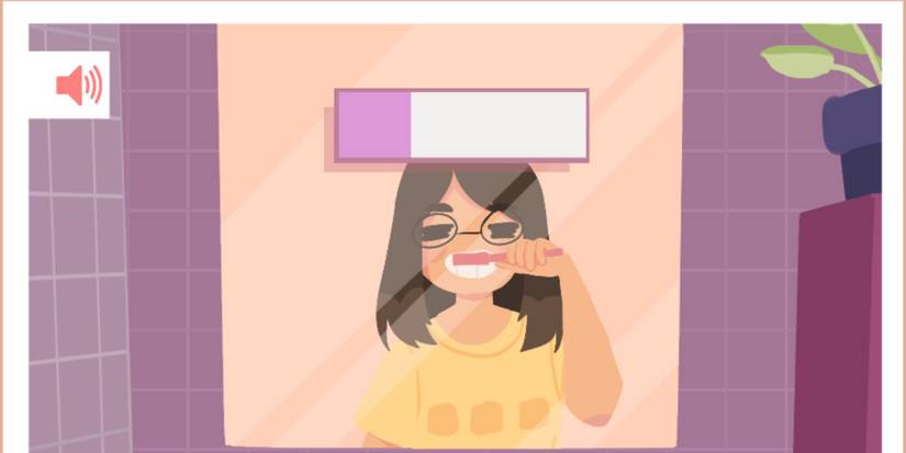 A girl brushing her teeth in Good Morning!