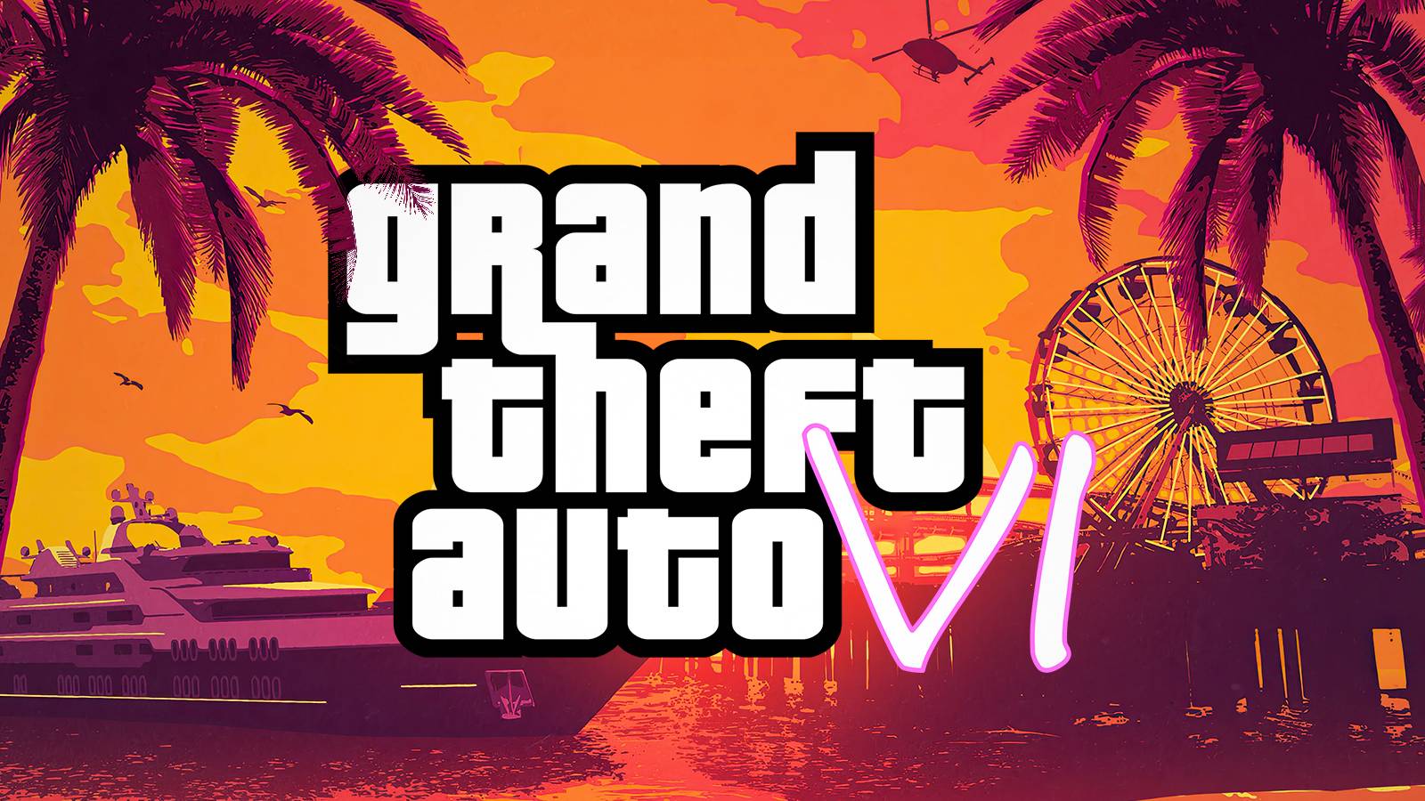 Grand Theft Auto 6 mockup logo over GTA Online Los Santos Summer Festival artwork