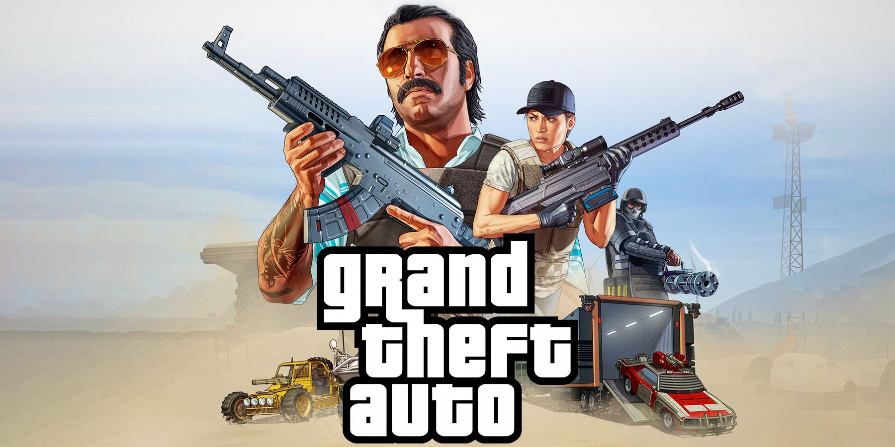 Grand Theft Auto Series logo with GTA Online desert artwork