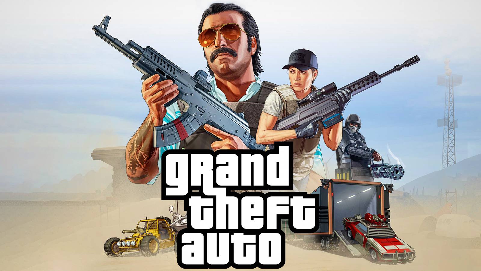 Grand Theft Auto Series logo with GTA Online desert artwork
