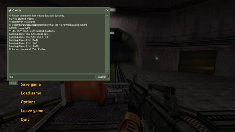 Half Life Difficulty Console