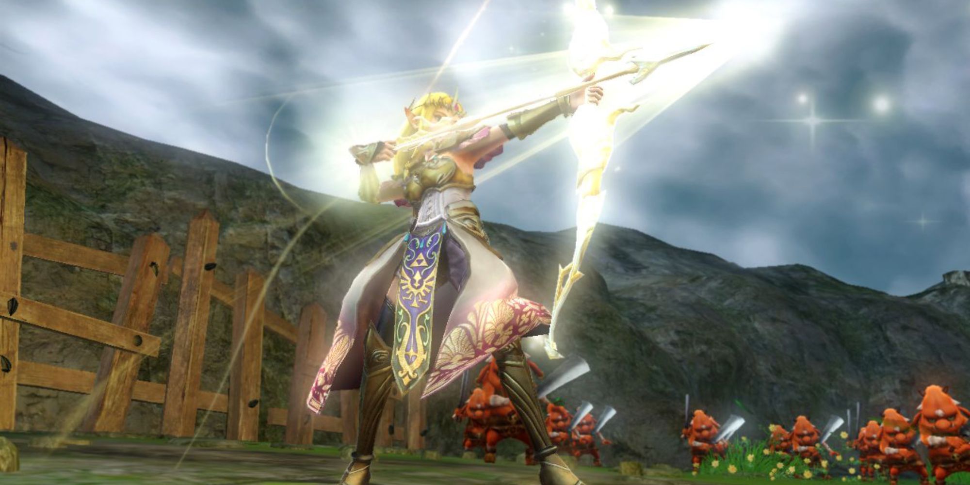 Zelda firing a Light Arrow in Hyrule Warriors