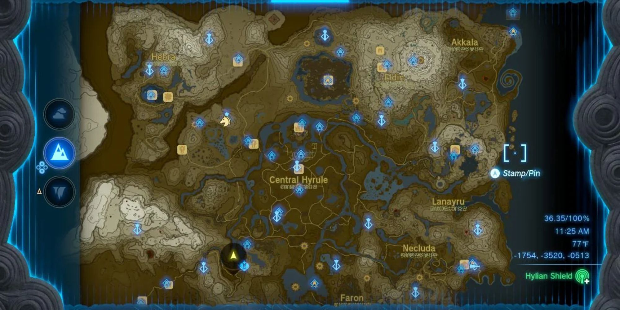 A map of Hyrule in Tears of the Kingdom