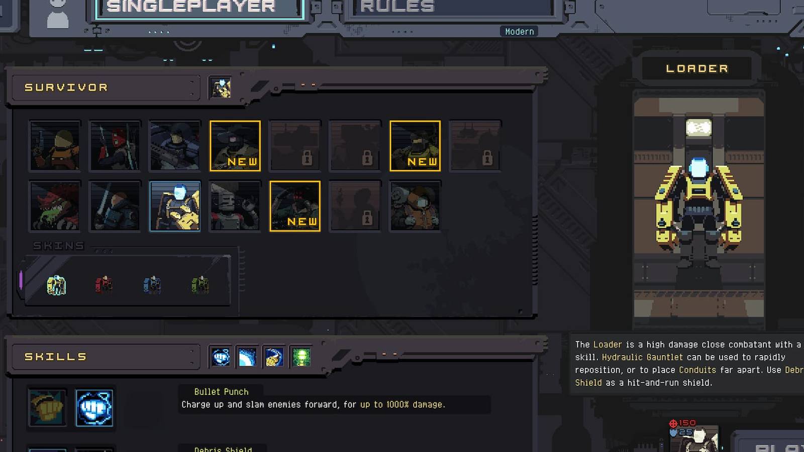 Character seletion screen in Risk of Rain Returns