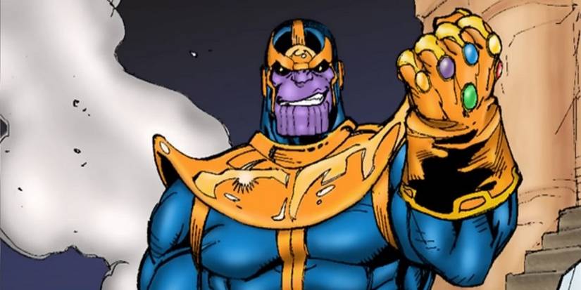 An image of Thanos  with the Infinity Gauntlet