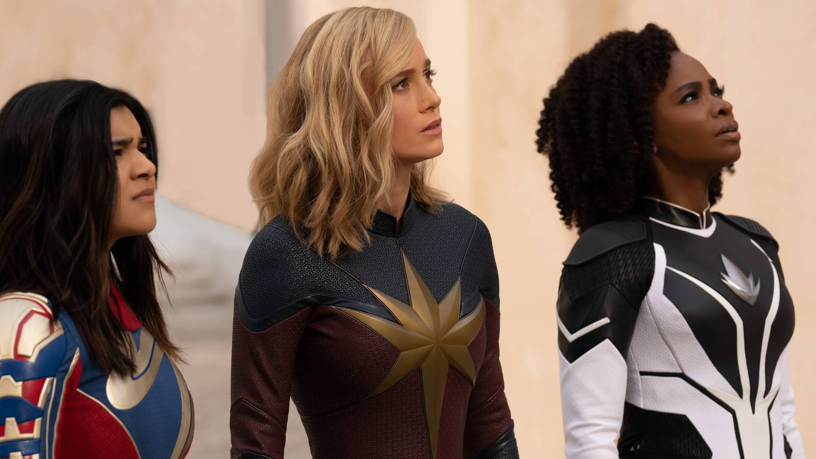 iman vellani, brie larson, and teyonah parris in the marvels Cropped