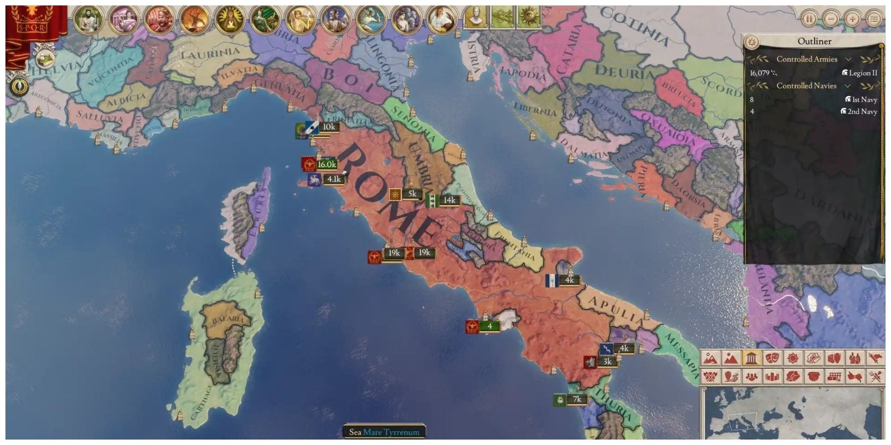 The map showing the overview of the Roman Empire in Imperator Rome