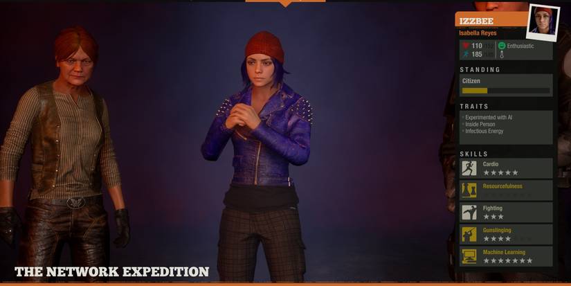 An image of a character having several traits including Infectious Energy