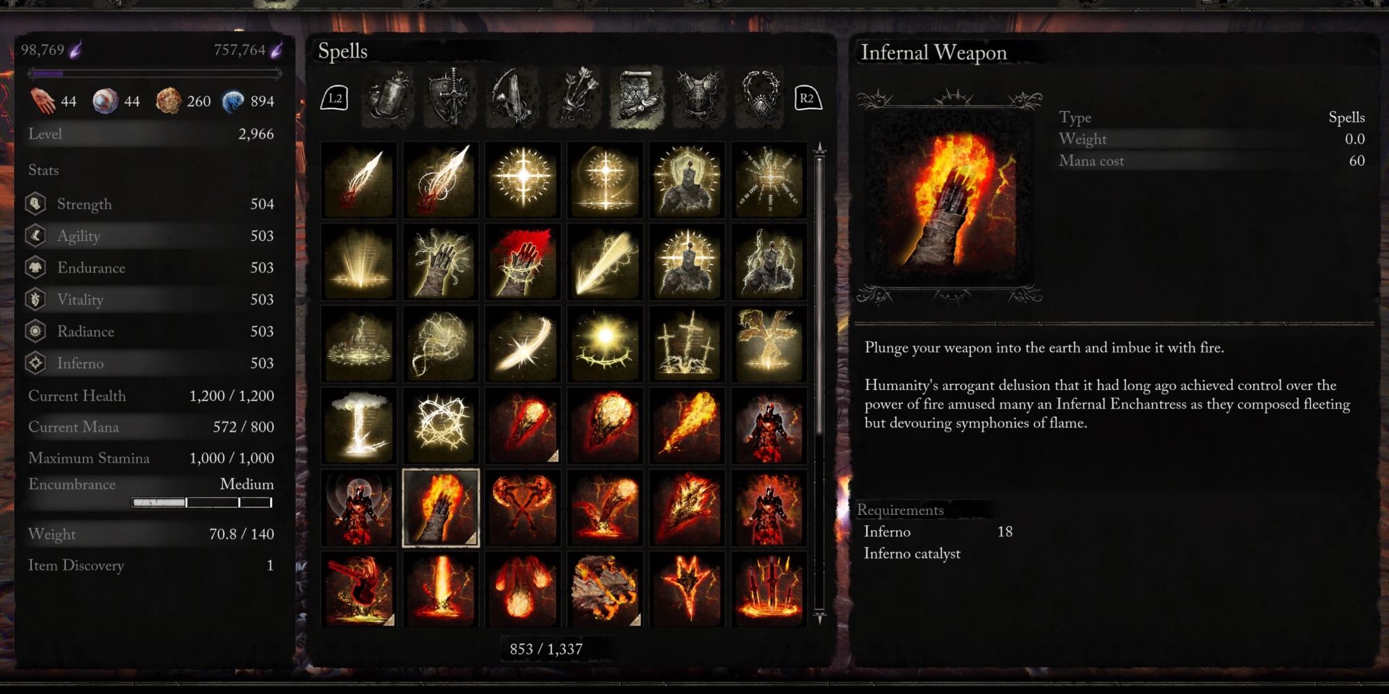 Infernal Weapon Information in Lords of the Fallen