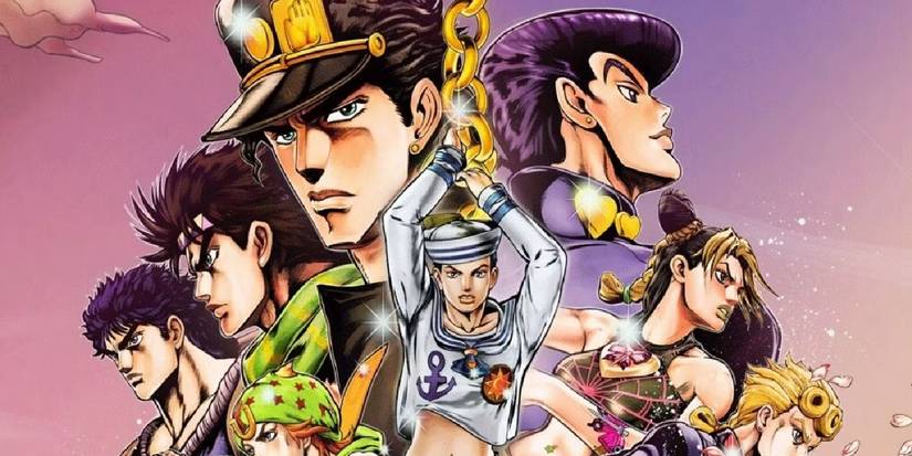 JoJo's Bizarre Adventure manga all heroes pose 