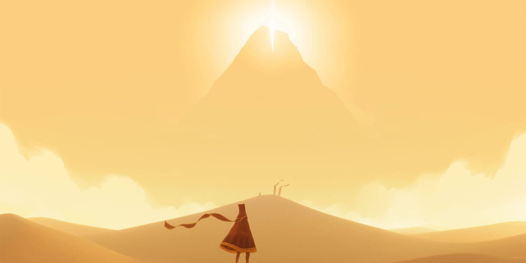 the player about to emark on a tumultuous trek in Journey