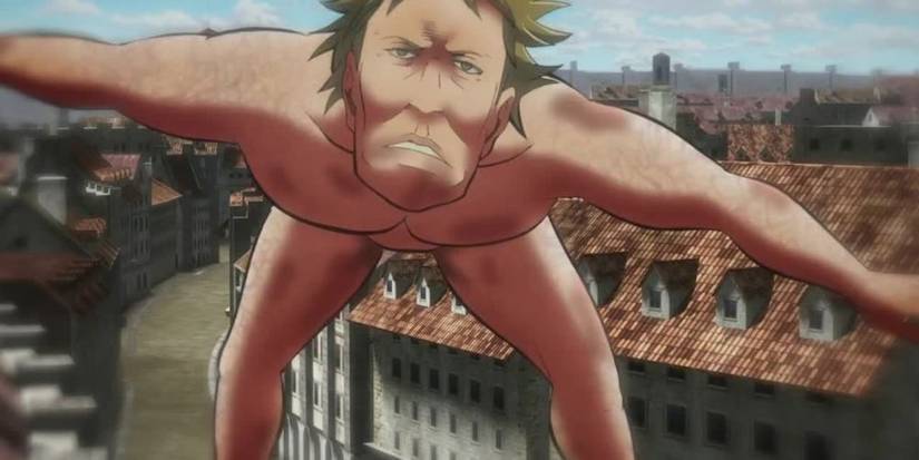 An abnormal Titan jumping in order to reach the soldier scouts in Attack on Titan