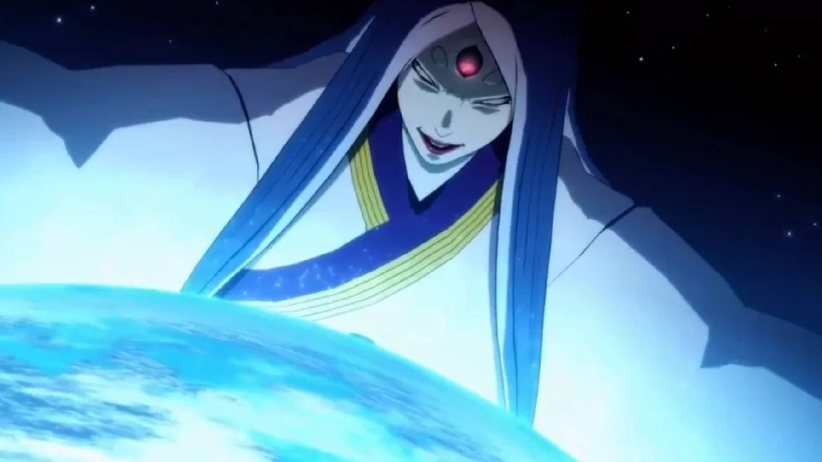 Kaguya hovering over the planet