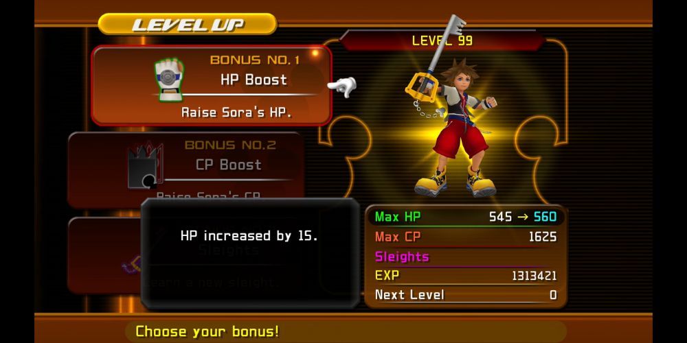 Sora reaching Level 99 in Kingdom Hearts Re: Chain of Memories