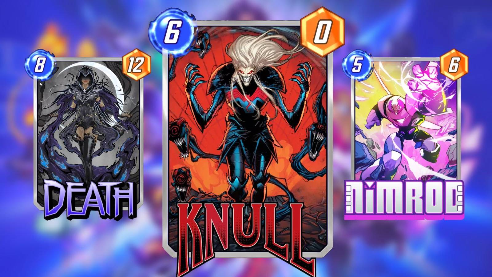 knull, death, nimrod cards in marvel snap.