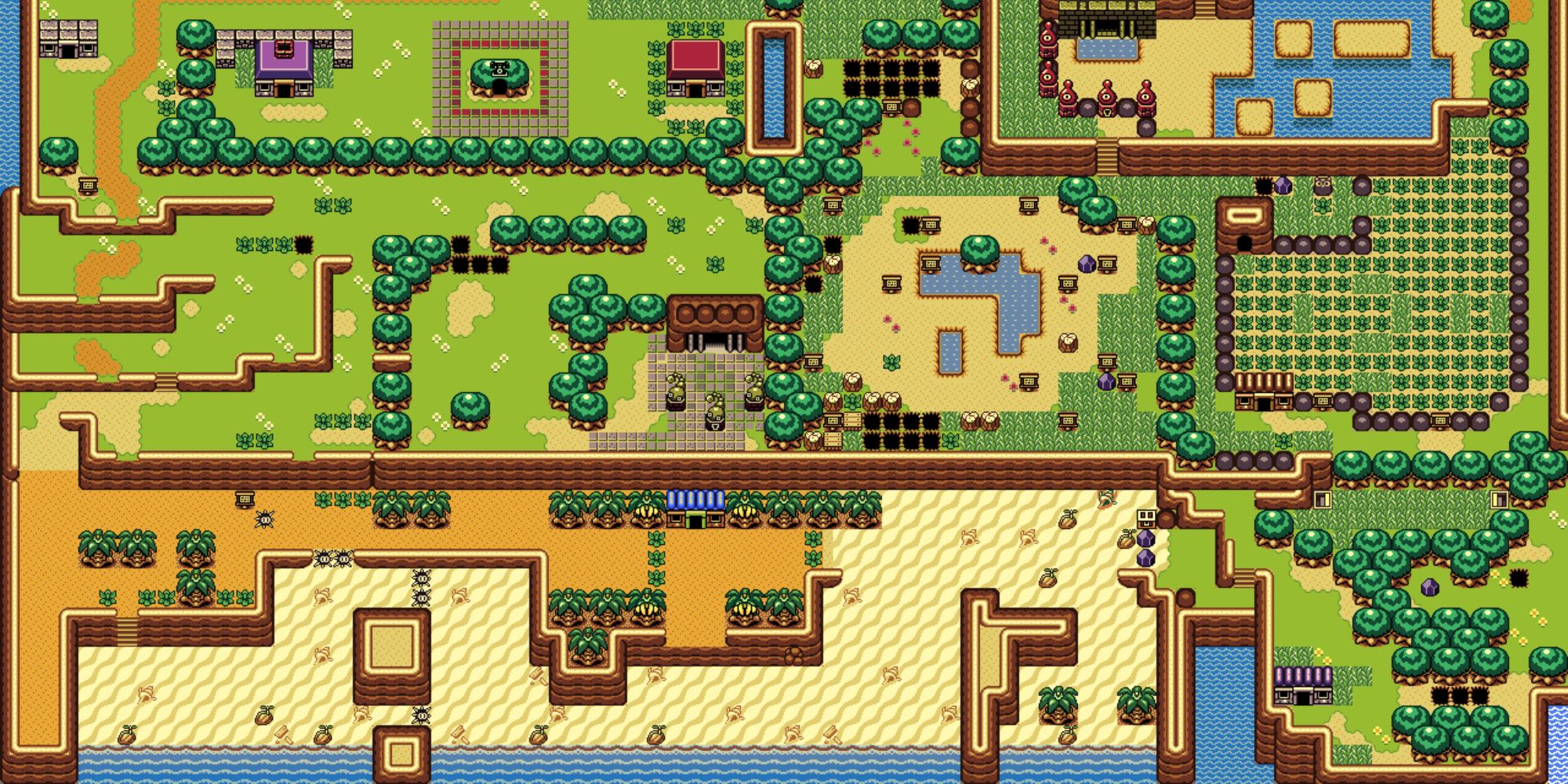 The bottom half of Koholint Island on GameBoy Color