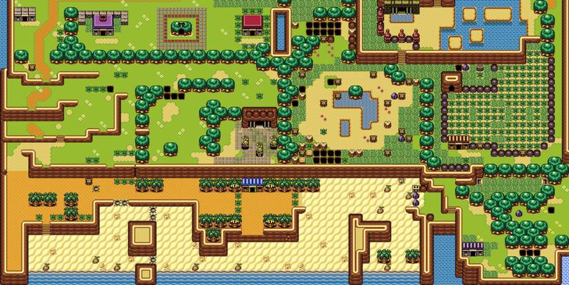 The bottom half of Koholint Island on GameBoy Color