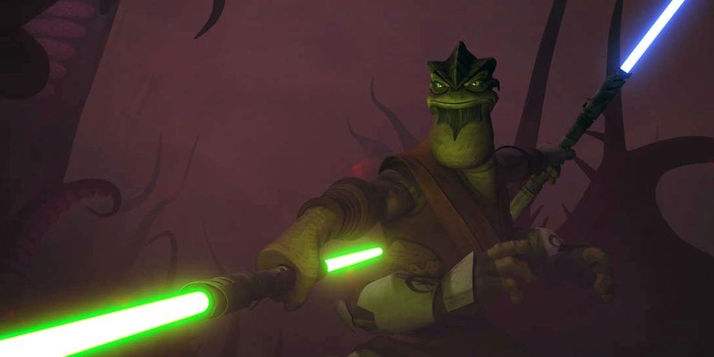 Pong Krell wields dual blades against the clones 