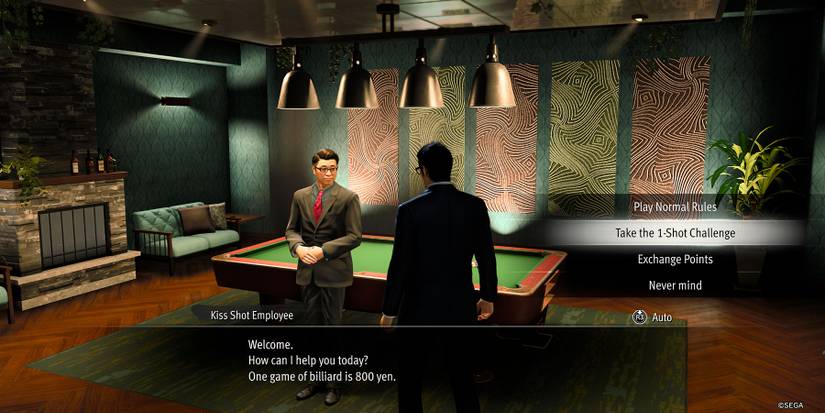 Starting a game of billiards in Like a Dragon Gaiden.