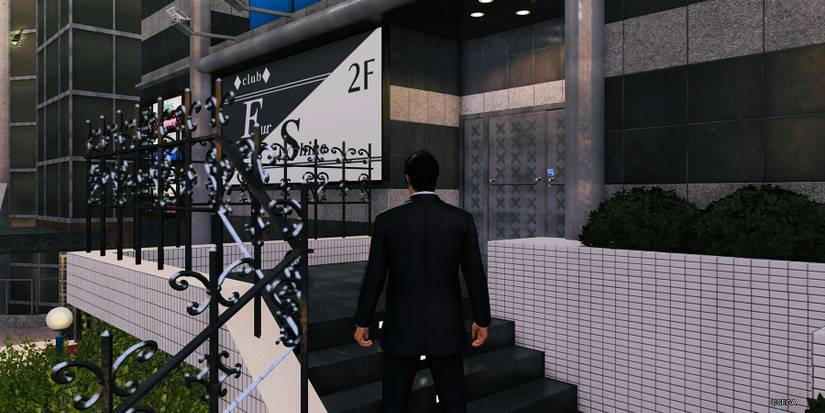 Stairs leading up to Club Four Shine in Like a Dragon Gaiden.