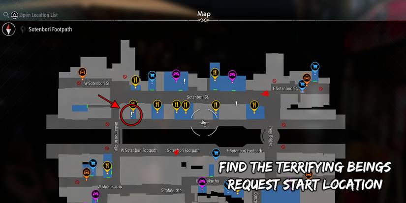 Find the Terrifying Beings request start in Like a Dragon Gaiden.