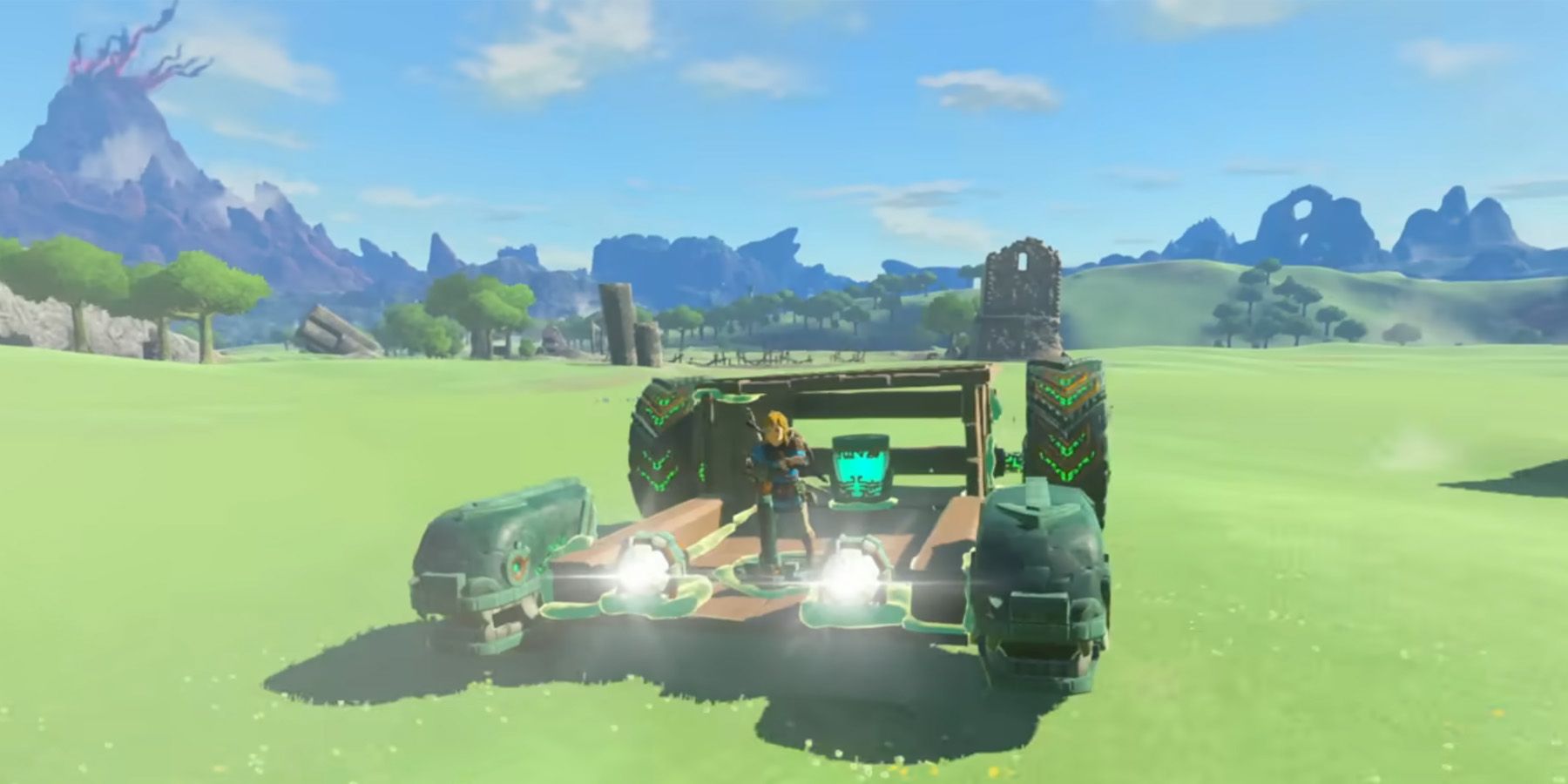 Link driving car-like vehicle in Zelda Tears of the Kingdom