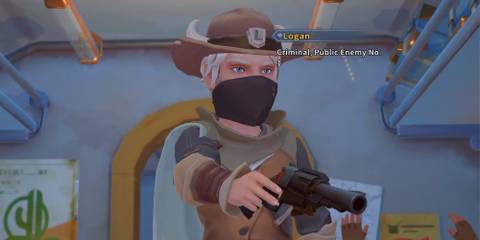 Logan holding a gun in My Time at Sandrock