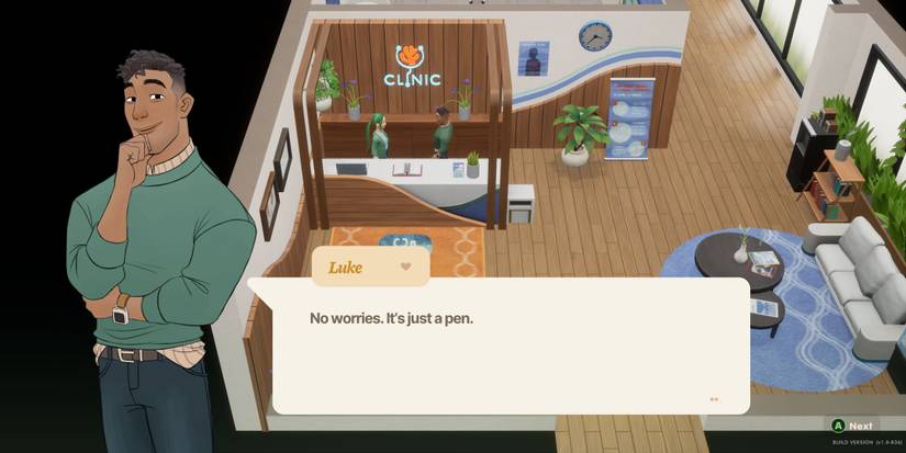 Luke talking to Yuri in the clinic in Coral Island