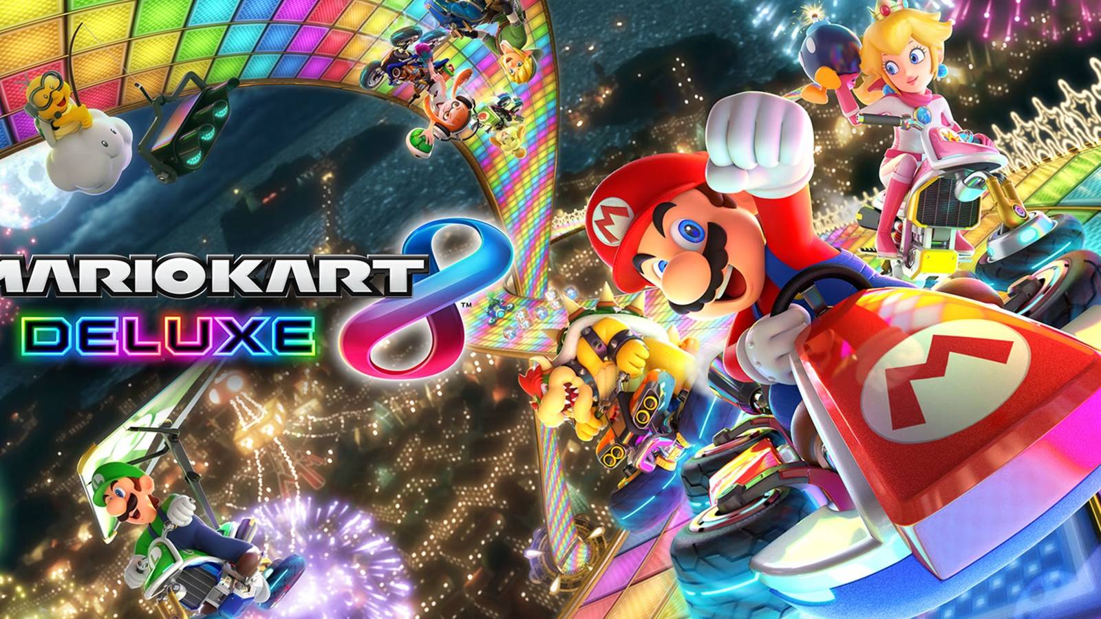 Mario Kart 8 Deluxe promotional banner with few main characters 