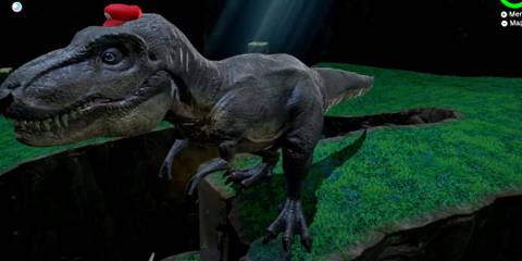 Mario possessing a T-Rex in Super Mario Odyssey