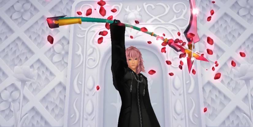 Marluxia wielding his pink scythe in Kingdom Hearts Re: Chain of Memories