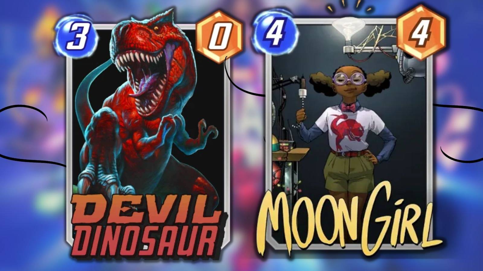 devil dinosaur and moon girl in marvel snap.