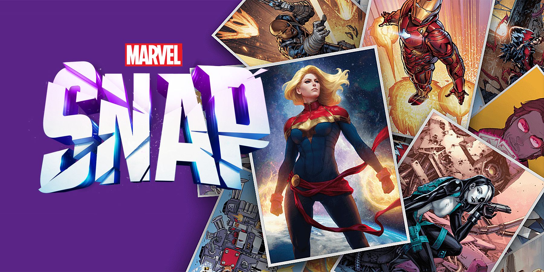 montagem de cartão instantâneo da Marvel com logotipo