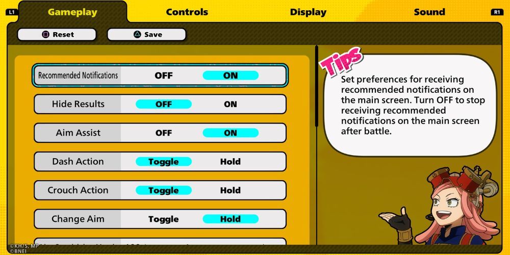 Mei Hatsume in the Settings Menu of My Hero Ultra Rumble