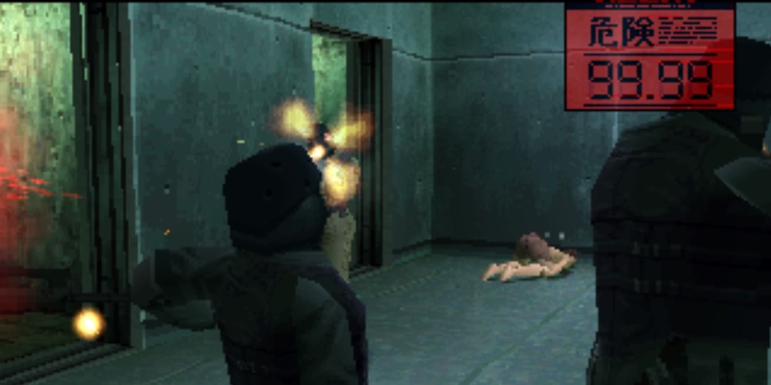 Meryl shooting at guard Metal Gear Solid PS1